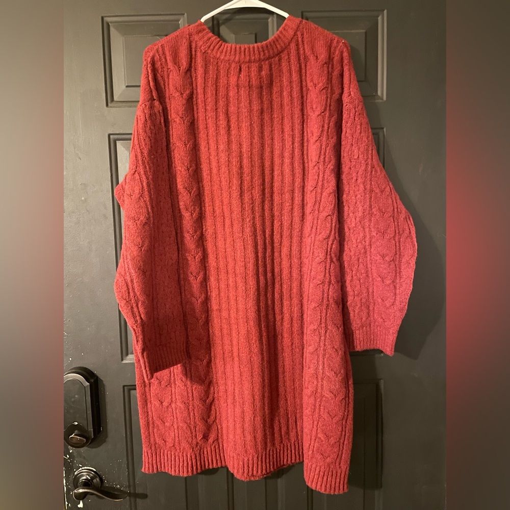 Universal Thread Cranberry Red Long Sleeve Cable Knit Sweater Dress - Picture 2 of 5